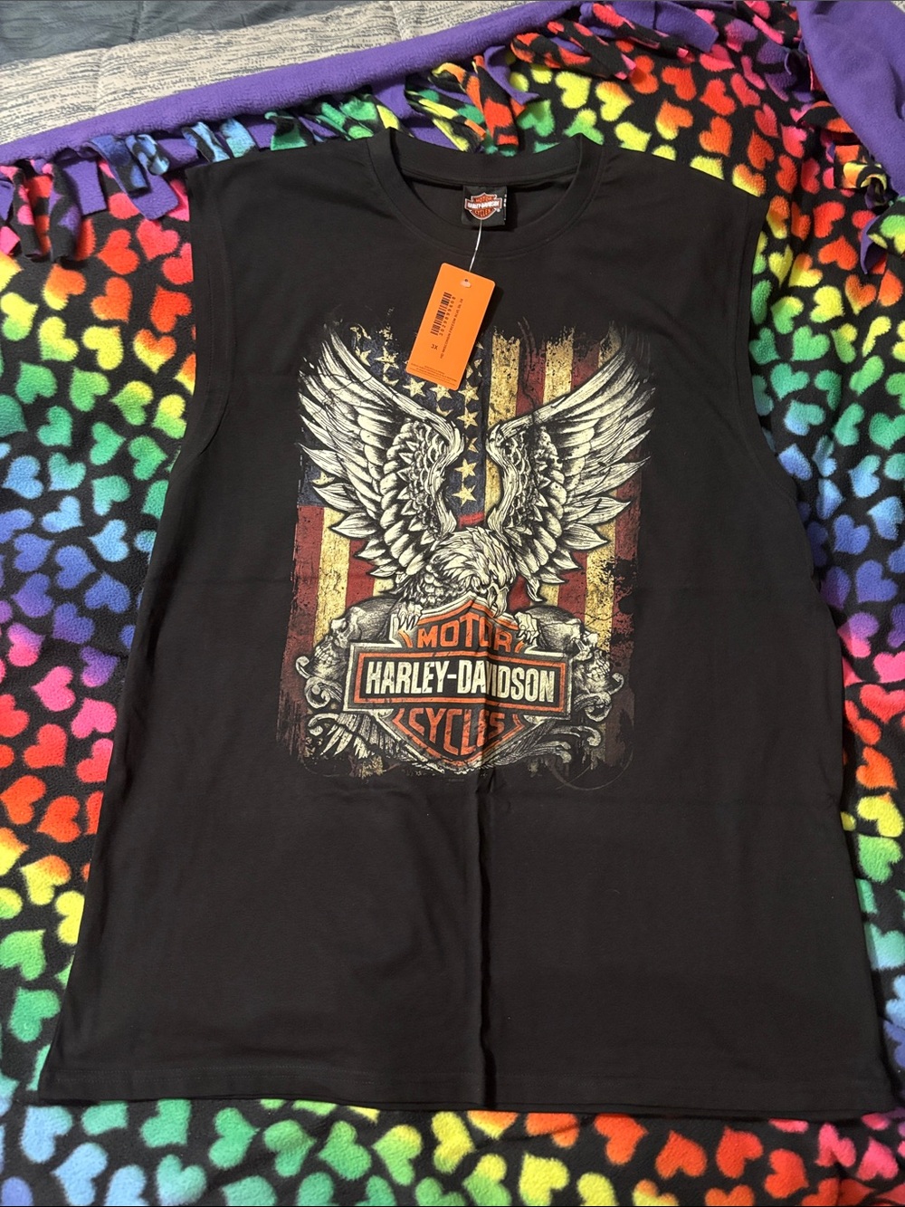 Harley-Davidson Black Tee with Eagle and Flag Graphic